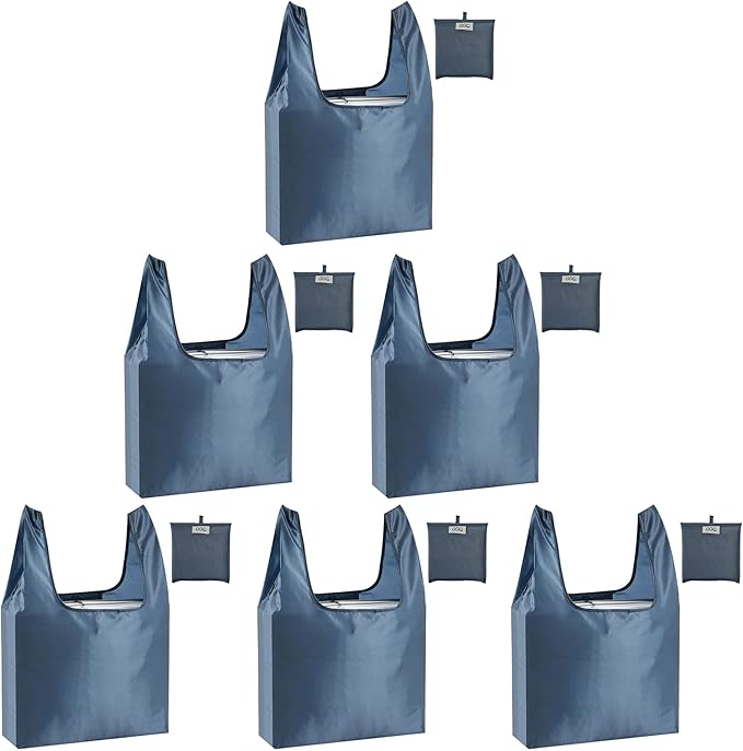 Large Reusable Bags Shopping Washable Foldable 6 Pack Grocery Bags Heavy Duty Lightweight Folding Gift Tote Bags Durable Polyester Gray