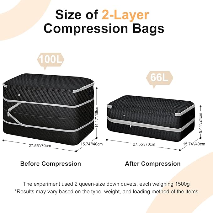 Comforter Storage Bag - Large Capacity Bedding Storage Bags Ultra Space Saving Self Compression Organizer, Washable Compression Bags for Storage Comforter Blanket Duvet Pillow, 6-Pack, Black