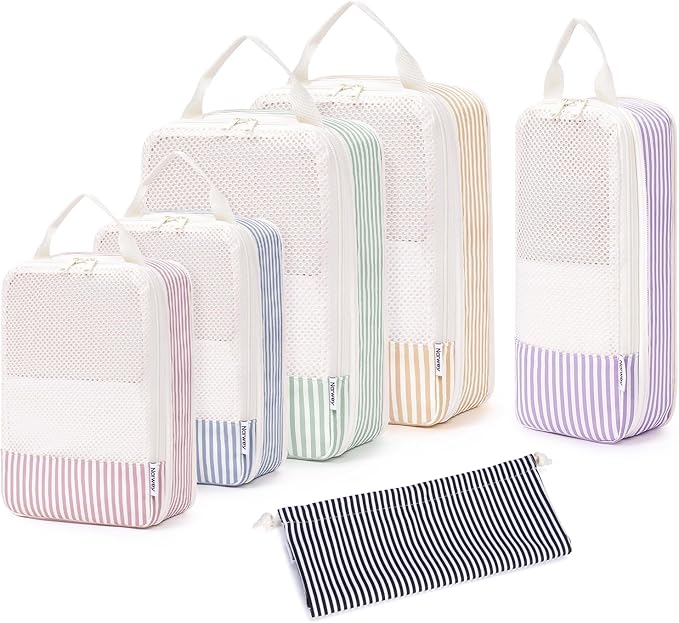 Narwey 6 Set/5 Set Compression Packing Cubes for Travel Kids Women Carry on, Packing Organizers Bag for Backpack Luggage Suitcase Duffle Bags