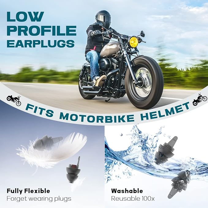 Motorcycle Earplugs with Detachable Cord 2 Pairs, Wind Noise Reduction Audible Hearing Protection, Comfy Reusable Ear Plugs for Moto, Racing, Motorbike, Motorsports, Touring, Riding, Shooting