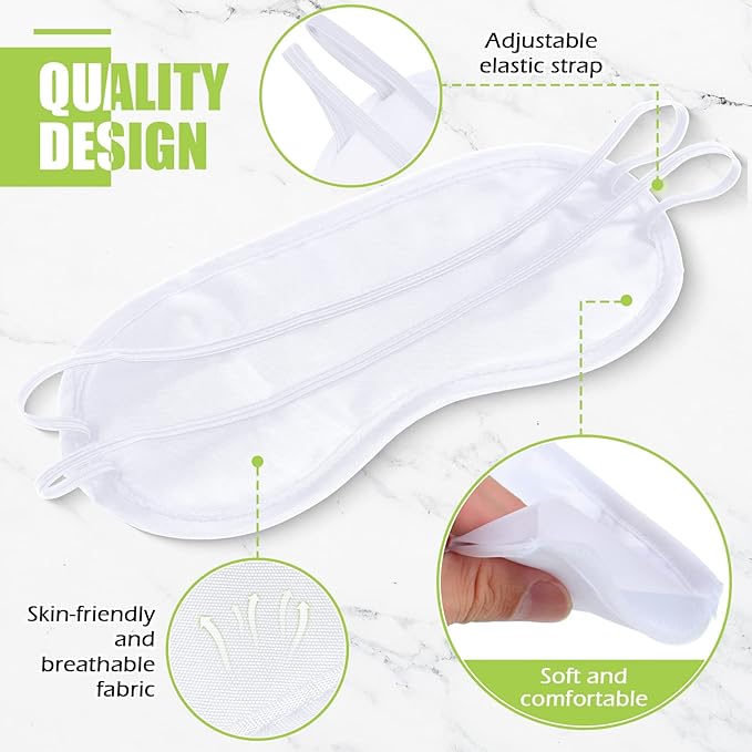 Tarpop 200 Pcs Eye Mask Sleeping Blindfold Eye Cover with Adjustable Strap for Games Party Team Building Travel Individually Wrapped Sleep Mask for Women Men (White)