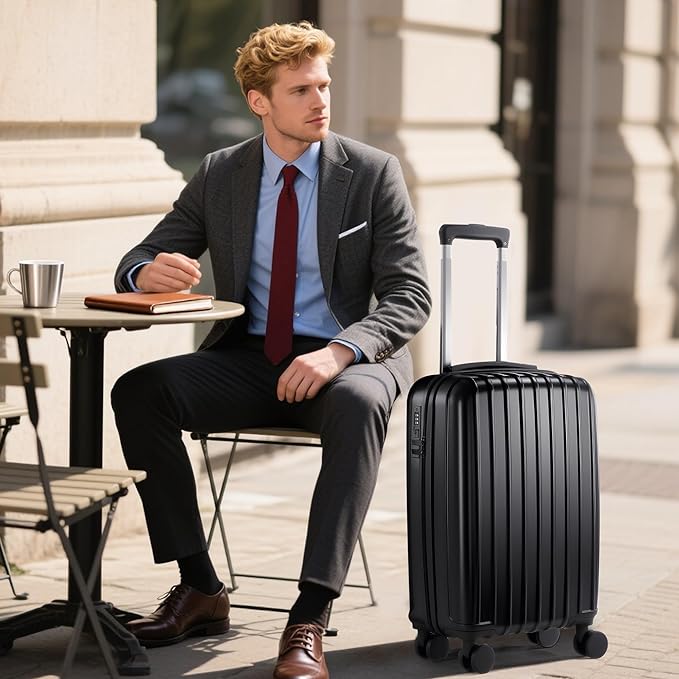 Luggage Sets 3 Piece, Hardside Lightweight Suitcase sets with Spinner Wheels, Large Checked Travel Suitcase for Family Travel，Suitcases Sets 20 24 28 Inch, BLACK