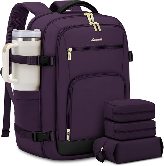 LOVEVOOK Carry On Travel Backpack For Women Flight Approved, 50L Large Personal Item Backpack Travel Bag for Airplanes, Business 18 Inch Laptop Backpack, Weekender Overnight Daypack, With 3 Cubes