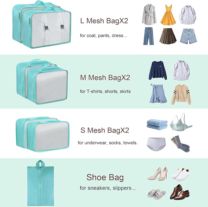Packing Cubes 7 Pcs Travel Packing Cubes for Suitcases Large Capacity Travel Luggage Organizer Bags Carry-on Luggage (Blue)