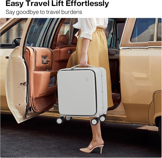 mixi 17x14x9 Carry On Luggage Underseat PC Hard Shell Suitcase Top Opening Aluminum Frame Travel Suitcases with Wheels, Smoke White