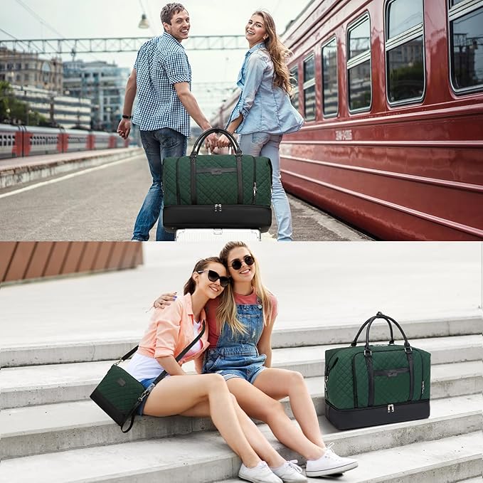 Weekender Bag, Large Travel Duffel Bag for Women, Carry on Overnight Bag with Shoe Compartment and Toiletry Bags