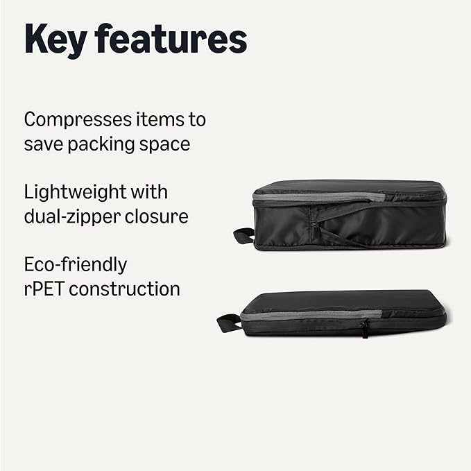 Amazon Essentials 6-Pack Ultralight Compression Packing Cubes Organizer, Black