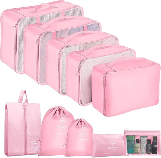 Packing Cubes for Travel - 10 Set Luggage Organizer Bags for Family, Mesh Breathable Travel Packing Cubes for Suitcases Durable Essentials Bags Set