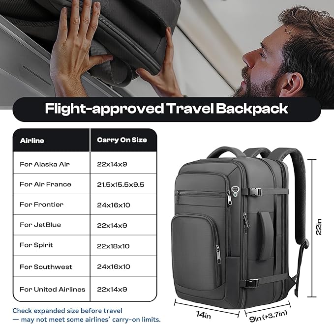 Expandable 1-7 Days Travel Backpack, TSA Approved Carry On Backpack for 18.4" Laptop, Spacious Business Backpack with Multi-Pockets for Work, Travel, College & Daily Use
