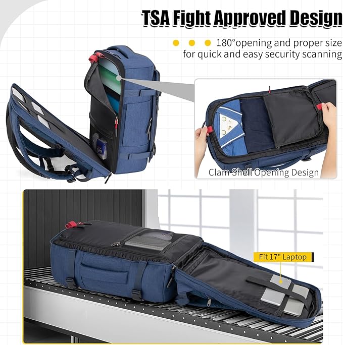 42L Travel Backpack with 4 Packing Cubes, TSA Friendly Flight Approved Carry-On Bag, Water-Resistant Weekender Business Backpack for Men Women, Fits 17.3" Laptop