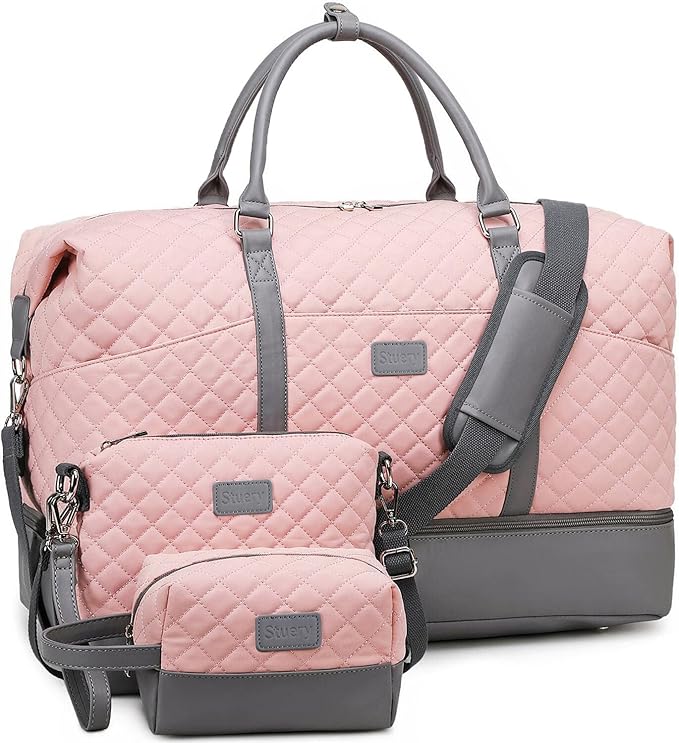 Weekender Bag, Large Travel Duffel Bag for Women, Carry on Overnight Bag with Shoe Compartment and Toiletry Bags