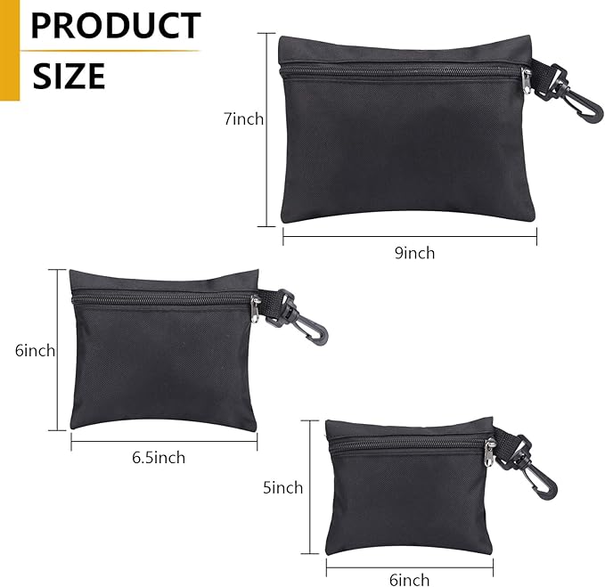 QCWN 3 Pack Small Zipper Tool Pouch Bags Heavy Duty 600D Oxford Waterproof Multipurpose Organizer For Tools Electronics Stationery Pencil Case With Carabiner Clip For Men Black
