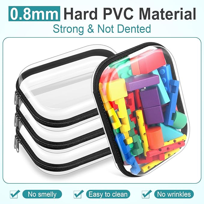 Sanwuta 6 Pcs Clear Hard Zipper Case Plastic Zipper Pouches Transparent Makeup Bag Pencil Case Pouches Toiletry Diaper Bag for Travel Toy Storage Organizer Bins(Black,7.87 x 5.9 x 2 Inch)