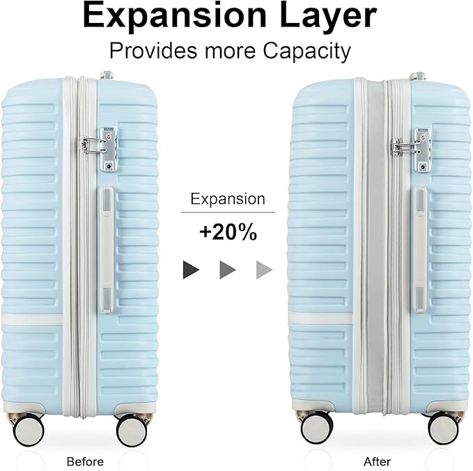 Joyway Carry On Luggage 20 Inch Expandable Suitcase with Spinner Wheel, 4 Piece Hard Shell Luggage Set with TSA Lock(Lightblue brown)
