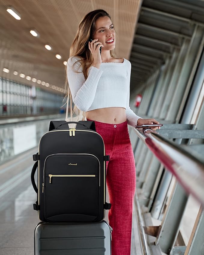 LOVEVOOK Travel Backpack for Women & Men 40L,Airline Approved Carry On Backpack Travel Essentials,TSA Carry on Luggage,Waterproof Personal Item Travel Bag,Suitcase with 3 Packing Cubes,Black-Black
