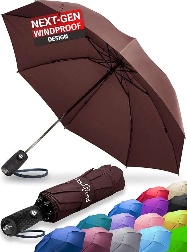 Raintrend Windproof Travel Umbrellas for Rain Automatic +10% Bigger Canopy Strong Frame Compact Folding Portable Umbrella for Women Men Backpack Purse