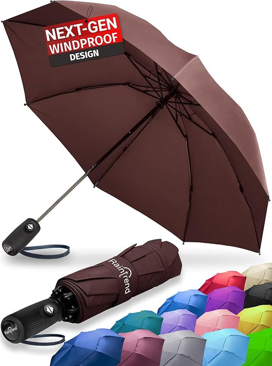Raintrend Windproof Travel Umbrellas for Rain Automatic +10% Bigger Canopy Strong Frame Compact Folding Portable Umbrella for Women Men Backpack Purse