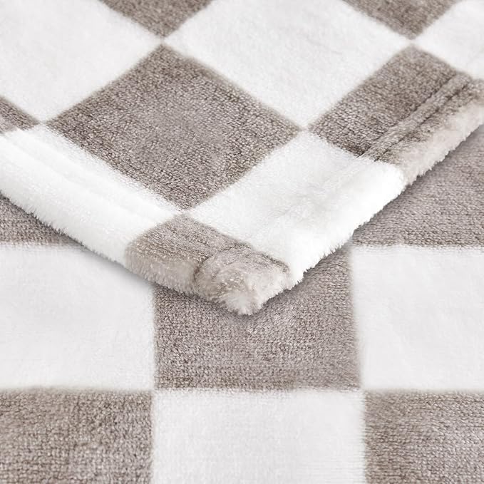 Light Grey Checkered Blanket, Ultra Soft Fluffy Fleece - Checkered Grid Print Throws for Couch Sofa Bed, Cozy Luxury Throw Blanket for All Seasons, 50x60 Inch, Cashmere Smoke