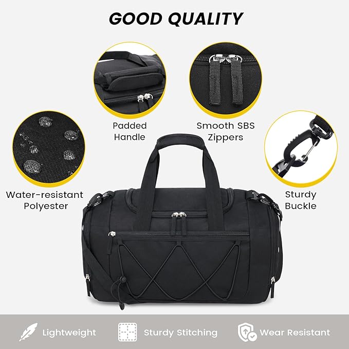 Vorspack Gym Bag for Men - 18 Inches Small Duffle Bag for Travel Lightweight Duffel Bag with Shoe Compartment Personal Item Travel Bag Weekender Bag for Travel Sports Gym - Black