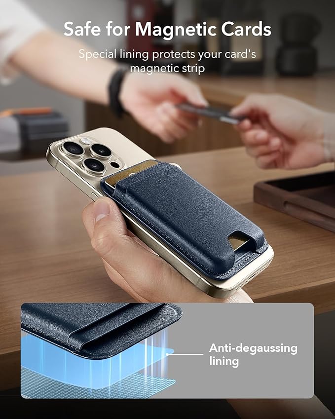 ESR for MagSafe Wallet, 5 Card Holder with RFID Blocking, MagSafe Sticker Included, Slim Magnetic Wallet for iPhone 17e/17/16/15/14/13/12 Series and Selected Samsung Devices, Not for 13/12 Mini, Blue