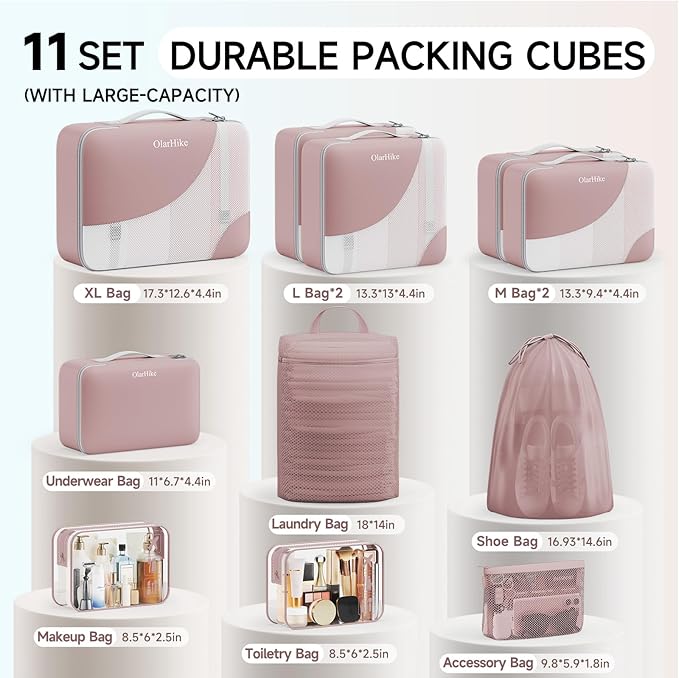 11 Set Packing Cubes for Travel,Gifts for Women Mom Kids, TSA Approved Bags for Makeup,Cosmetic,Toiletry, Suitcase Organizers for Checked Luggage,Cruise Essentials,Airplane Accessories,Light Coral Red