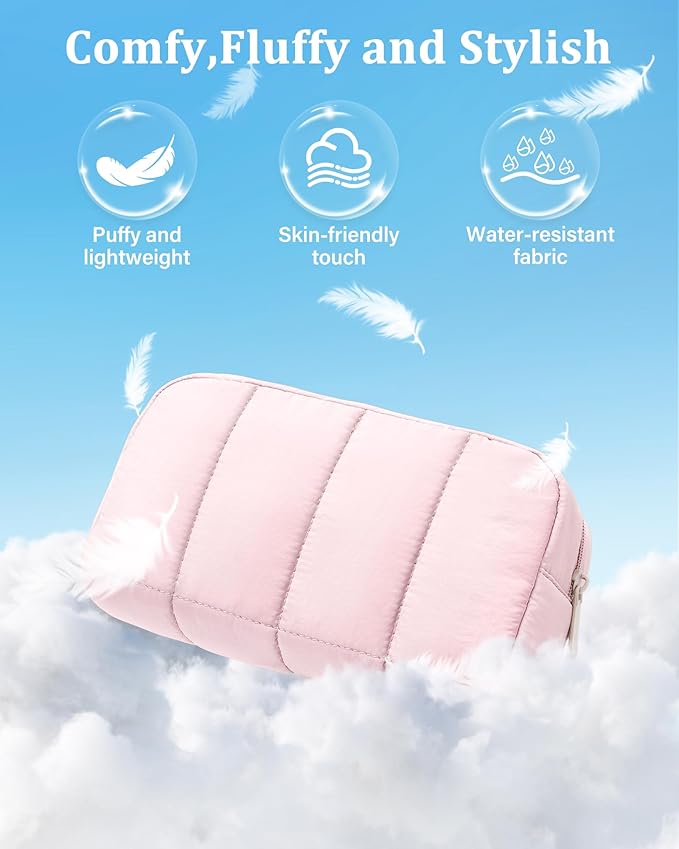 oscaurt Makeup Bag Cosmetic Bag Travel Toiletry Bag for Women Puffy Padded Cosmetic Pouch Purse Wide-open Makeup Organizer Case Travel Essentials