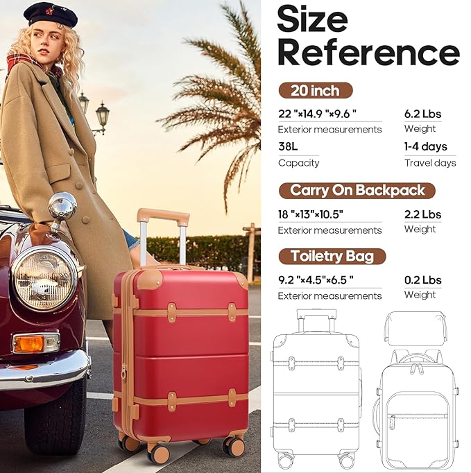 Luggage Sets 3 Piece, Expandable 100% PC Hardshell Suitcase with Spinner Wheels, 20in Suitcase Set with TSA Lock for Women, Carry On Luggage with Travel Backpack