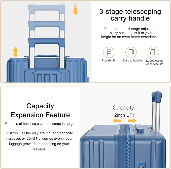 24 Inch Expandable Luggage with Wheels Checked Bag Luggage Hard Shell PC Suitcases Lightweight Travel Checked Luggage Medium Suitcase with Lock for Woman Men Travel