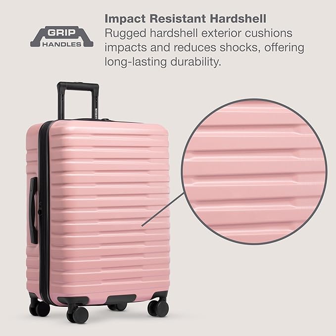 U.S. Traveler Boren Expandable Hardside Rugged Travel Luggage with 8 Spinner Wheels, Rose Pink, Checked-Large 30-Inch