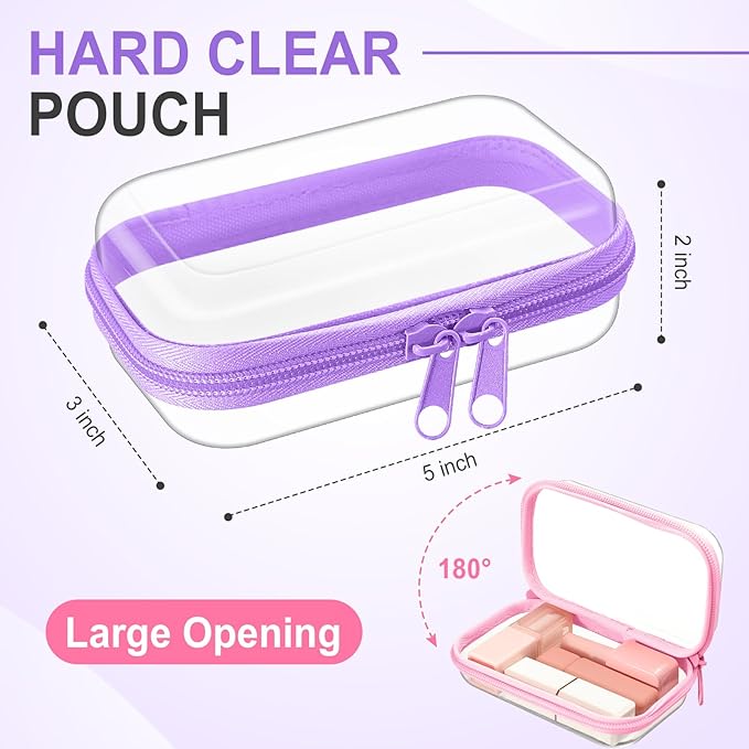 Sanwuta 6 Pcs Clear Hard Zipper Case Plastic Zipper Pouches Transparent Makeup Bag Pencil Case Pouches Toiletry Diaper Bag for Travel Toy Storage Organizer Bins(Colorful,5 x 3 x 2 Inch)