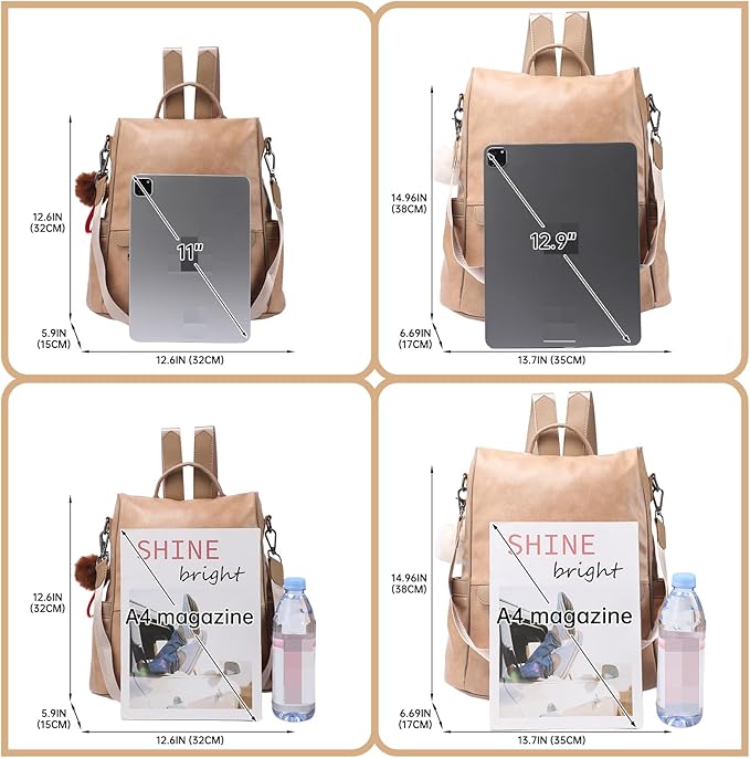 CHERUTY Women Backpack Purse PU Leather Anti-theft Casual Shoulder Bag Fashion Ladies Satchel Bags