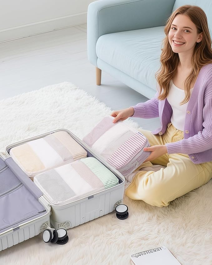 Narwey 6 Set/5 Set Compression Packing Cubes for Travel Kids Women Carry on, Packing Organizers Bag for Backpack Luggage Suitcase Duffle Bags