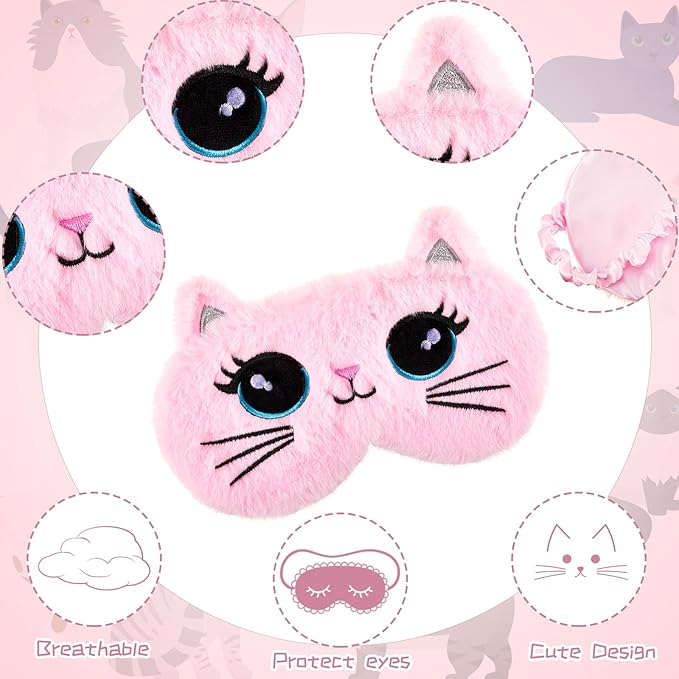 Geyoga Sleep Mask for Kids, Girls Plush Sleeping Eye Cover Soft Eye Blindfold Cover Animal Shade for Kids(Colorful,Cat Style)