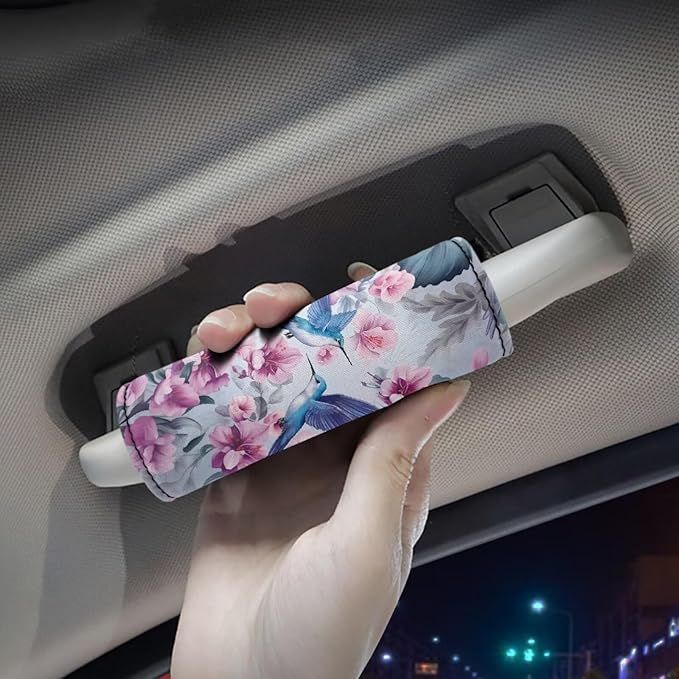 BIGCARJOB 2 Pcs Hummingbird Flower Pink Luggage Handle Wraps, Universal Size, Polyester Material, Protects Hands & Car Handles, Easy Identification, 2 Count