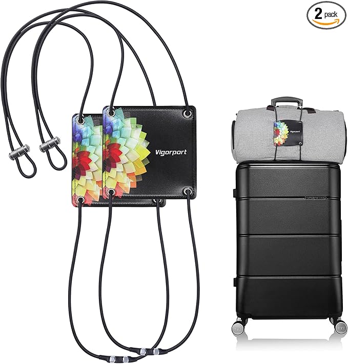Vigorport Travel Belt for Luggage, Elastic Bungee Belt for Suitcases, Add a Bag Luggage Straps for Carry On Bag Adjustable with ID Tag-2 Pack