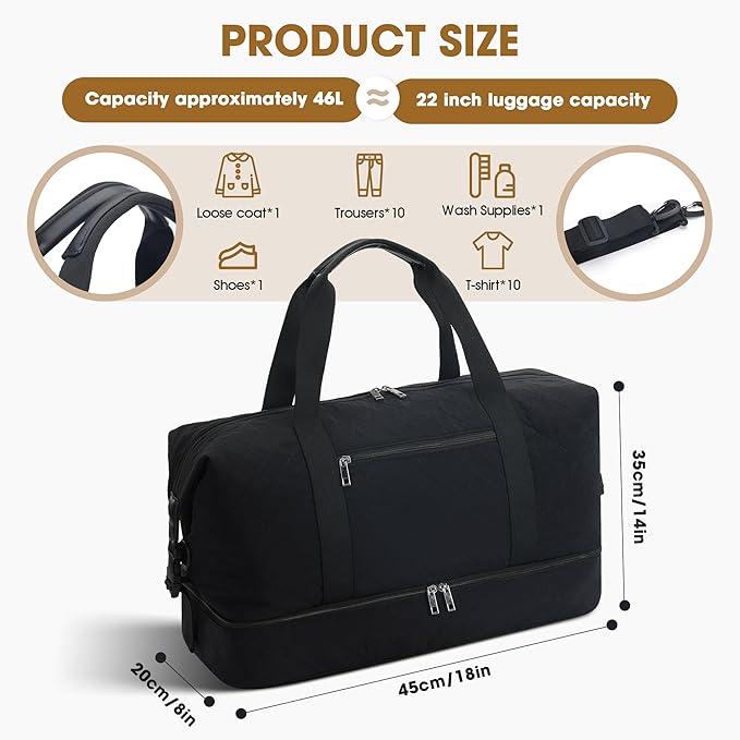 Oeihuivt Weekender Bags for Women - 21 Inch Large Travel Duffel Bag 2-Piece Set with Shoe Compartment, Heavy-Duty Canvas Leather Carry On Overnight Tote