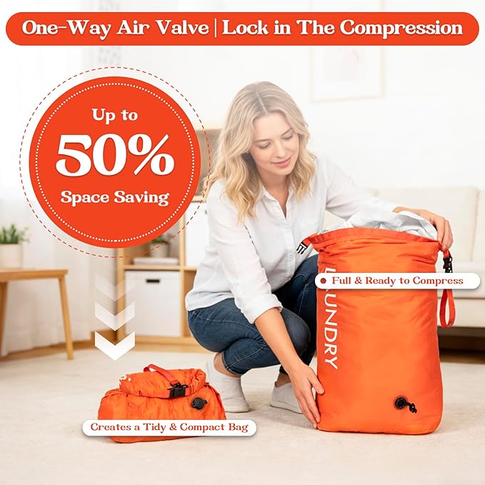 Travel Laundry Bag, Vacuum Compression Dirty Clothes Travel Bag, Waterproof Wet/Dry Space-Saving Laundry Storage Organizer, Smell Proof Storage Bag for Clothing, Swimming, Yoga, Gym, Camping