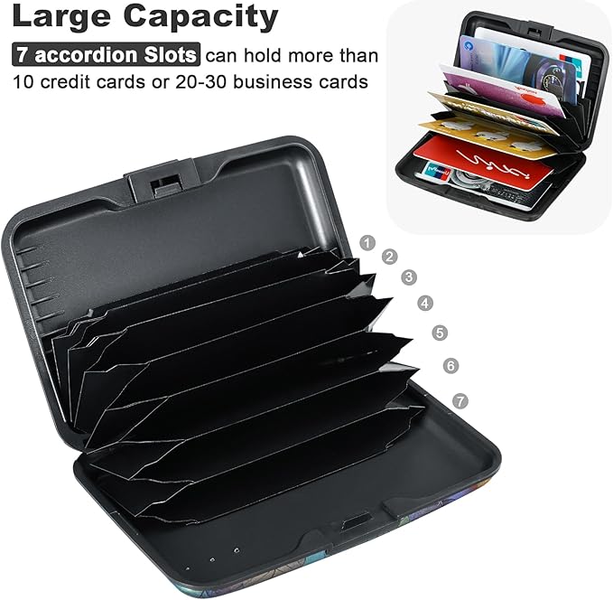 ELFISH Mini RFID Aluminum Wallet Credit Cards Holder Business Card Case Metal ID Case for Men Women（Colorful Leaves