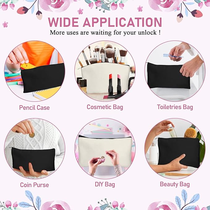 Legigo Blank Canvas Bag Zipper Pouch Makeup Bags Bulk - Multi-Purpose Canvas Pencil Pouch with Sturdy Zipper, Cosmetic Bag Travel Toiletry Bag for DIY Craft Projects, Storage (8.3 x 5 inches)