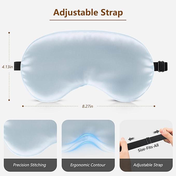 Sleep Mask Silk Eye Mask for Men Sleeping Mask, Adjustable Elastic Strap for Night Shading Sleep Mask, Soft and Comfortable for Both Men and Women (Light Blue)