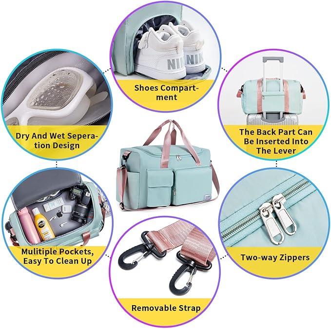 FIORETTO Women's Gym Duffle Bag with Shoes Compartment, 30L Capacity, Ideal for Travel, Gym, Sports, Duffel, Weekender