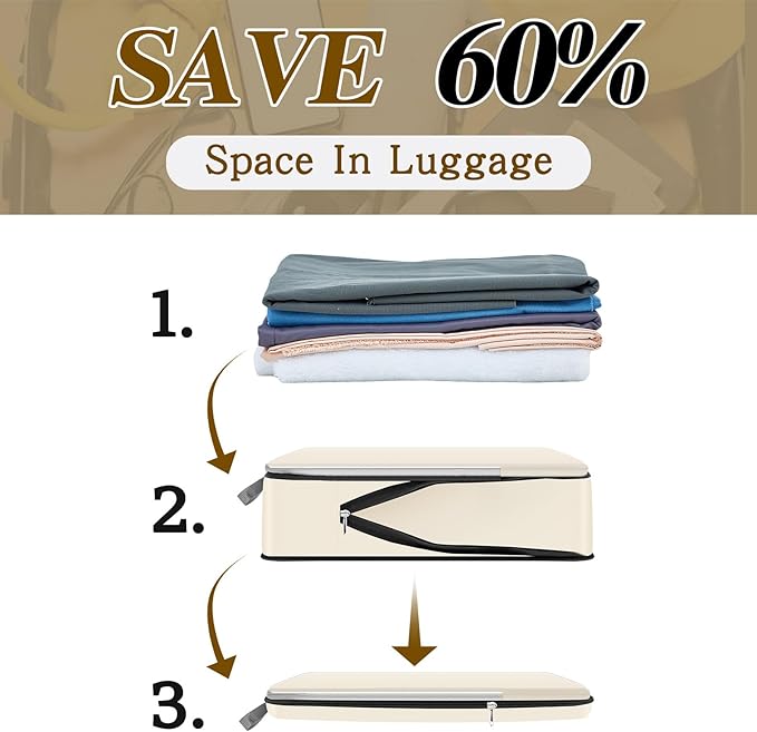 Hosuly 6 Pcs Ultralight Compression Packing Cubes for Travel 17.3 x 12.6'' XL Large Expandable Luggage Organizers for Save Space Family Long Trips (Black, Gray, Beige)