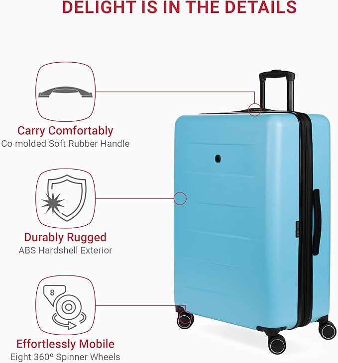 SwissGear 8020 Eclipse Hardside Expandable Luggage with Spinner Wheels, Powder Blue, Checked-Large 27-Inch