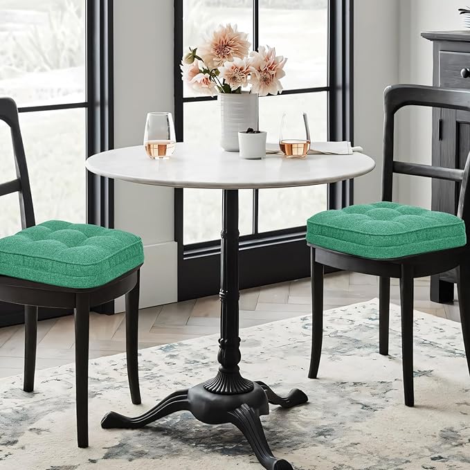 GOFORIT Memory Foam Cushion，Square Seat Cushions for Dining Chairs,Non-Slip Chair Pads with Removable Cover, 16'' x 16'', Green