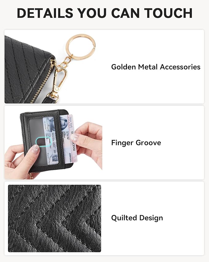 BOSTANTEN Credit Card Holder Wallet RFID Blocking Leather Small Wallet for Women Zipper Keychain Wallet with Wristlet Black