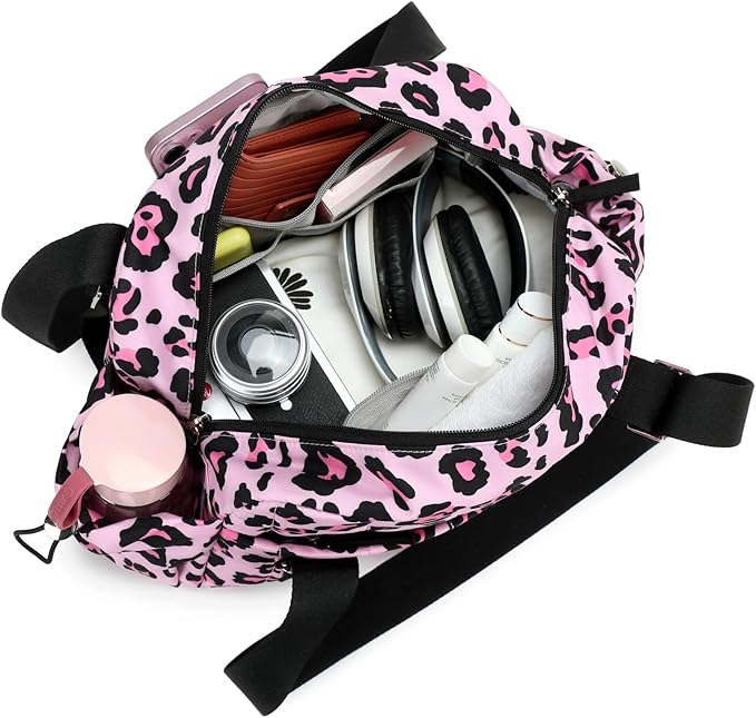 CAMTOP Mini Gym Bag for Women, Small Gym Tote Bag Puffy Quilted Sports Duffel Bag with Wet Compartment and Coin Purse Duffel Bags Dance Yoga Workout Bag for Gifts (Leopard, Mini-12.6")