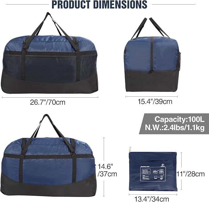 REDCAMP Foldable Travel Bag, Large Sports Bag, 75L/96L/100L, Lightweight Waterproof Tote Bag