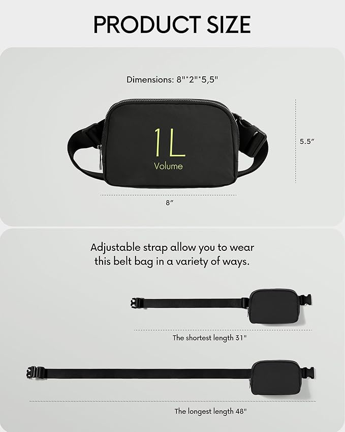 ODODOS Unisex Mini Belt Bag with Adjustable Strap Small Fanny Pack for Workout Running Traveling Hiking, Black