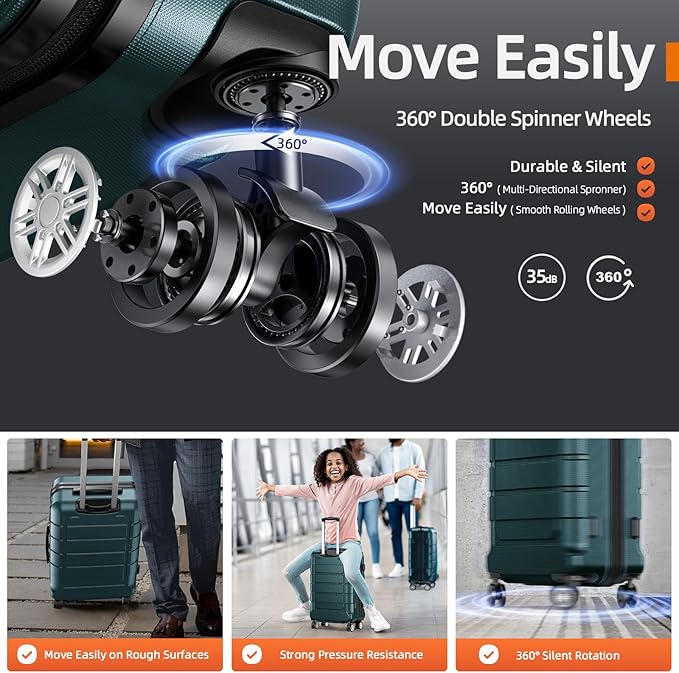 SHOWKOO Luggage Sets Expandable 100% PC Suitcase Double Wheels TSA Lock 3PC (ArmyGreen)