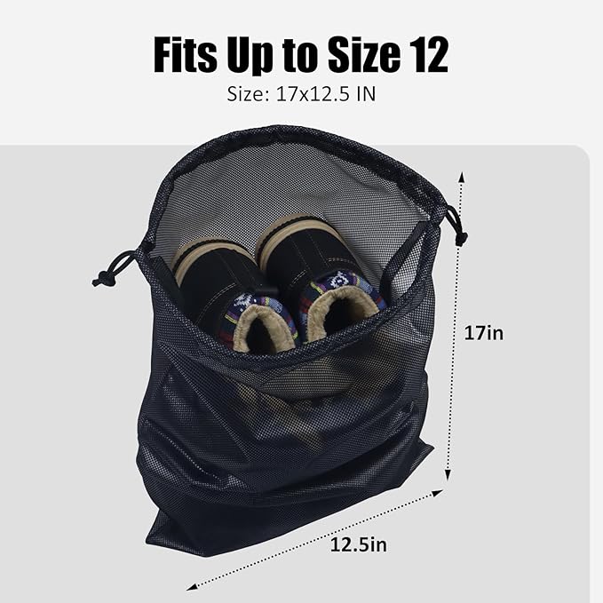 Gloppie Shoe Bags for Travel, (2-Pack) Shoe Storage Bag with Drawstring, Packing Organizer for Sneakers, Gym, Luggage, Closet, Weekender Overnight Travel Essentials